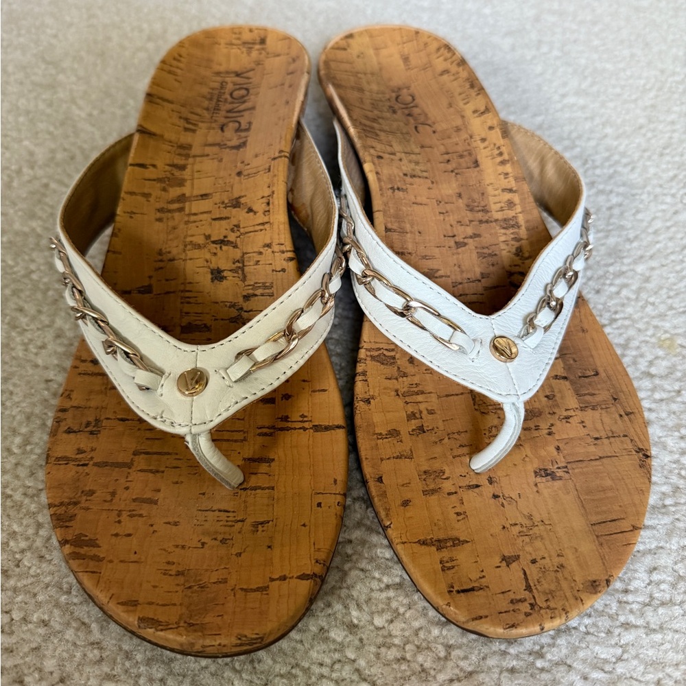 Vionic White and Brown Sandals with Cork Footbed